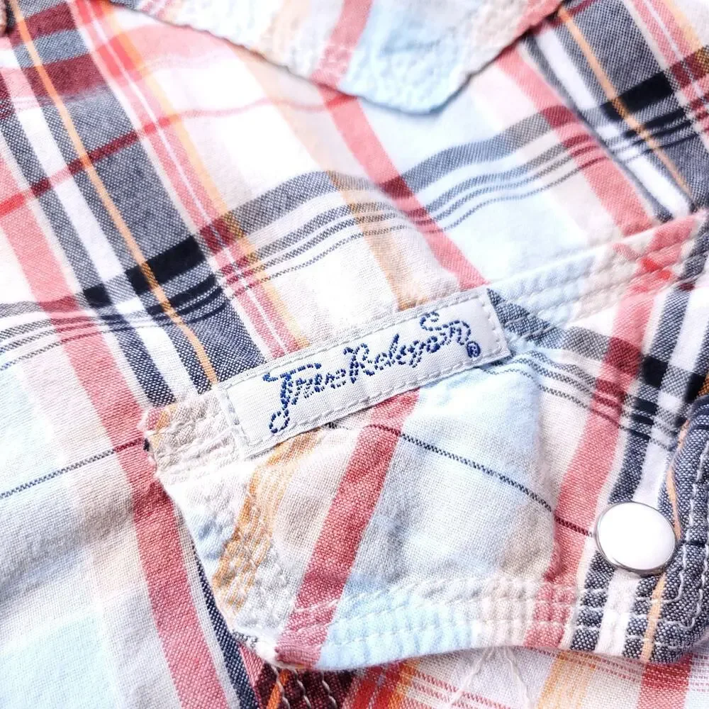 True Religion Rocky Western Shirt Men M Plaid Pearl Snaps Short Sleeve Cowboy‎